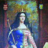 Na zdjęciu obraz z wizerunkiem świętej Królowej Jadwigi. Kobieta w złotej koronie na głowie, z długimi włosami, w prawej ręce trzyma berło, w lewej jabłko - atrybuty królowej. Suknia dwukolorowa.