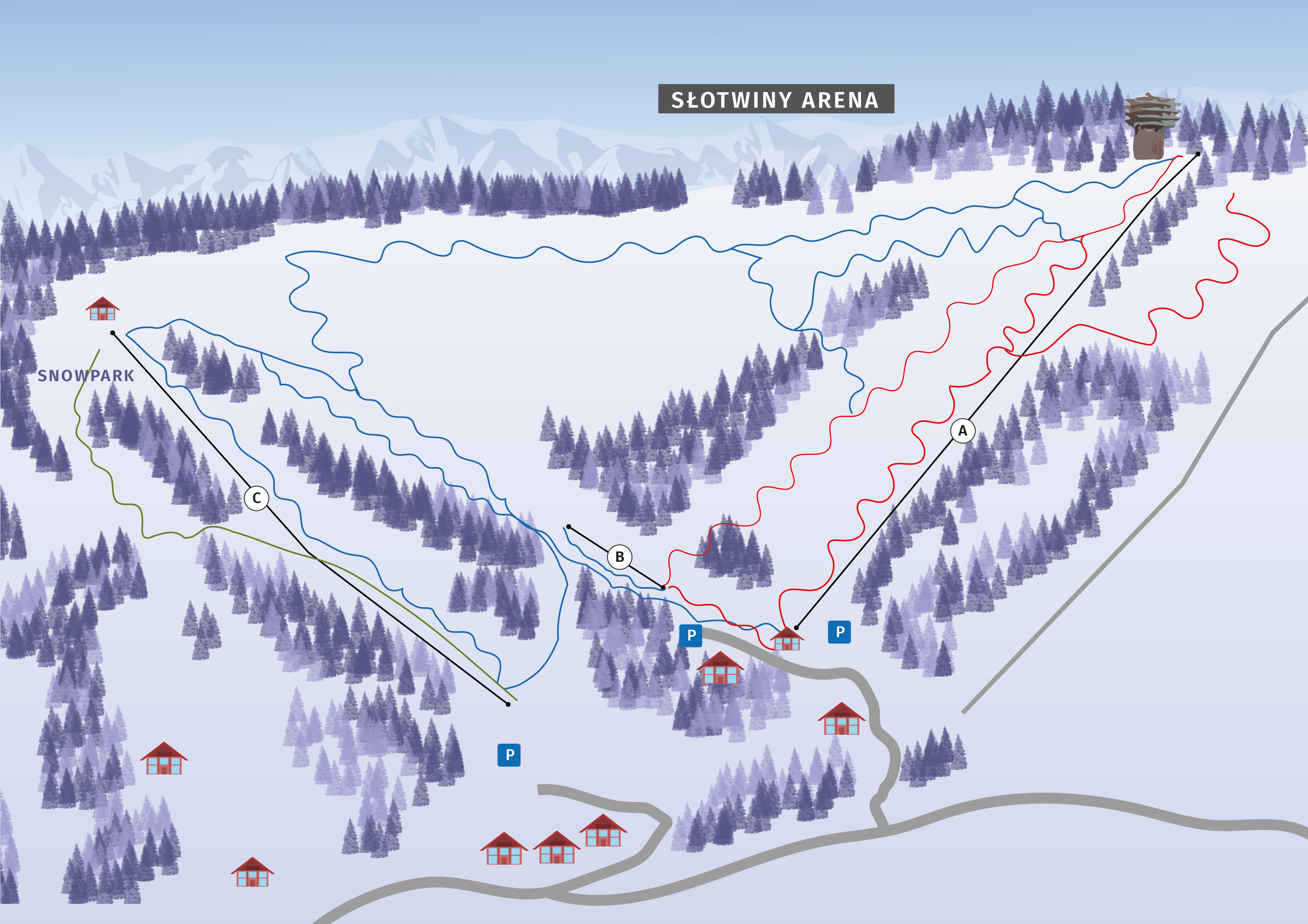 mapa stacji narciarskiej Słotwiny Arena 
