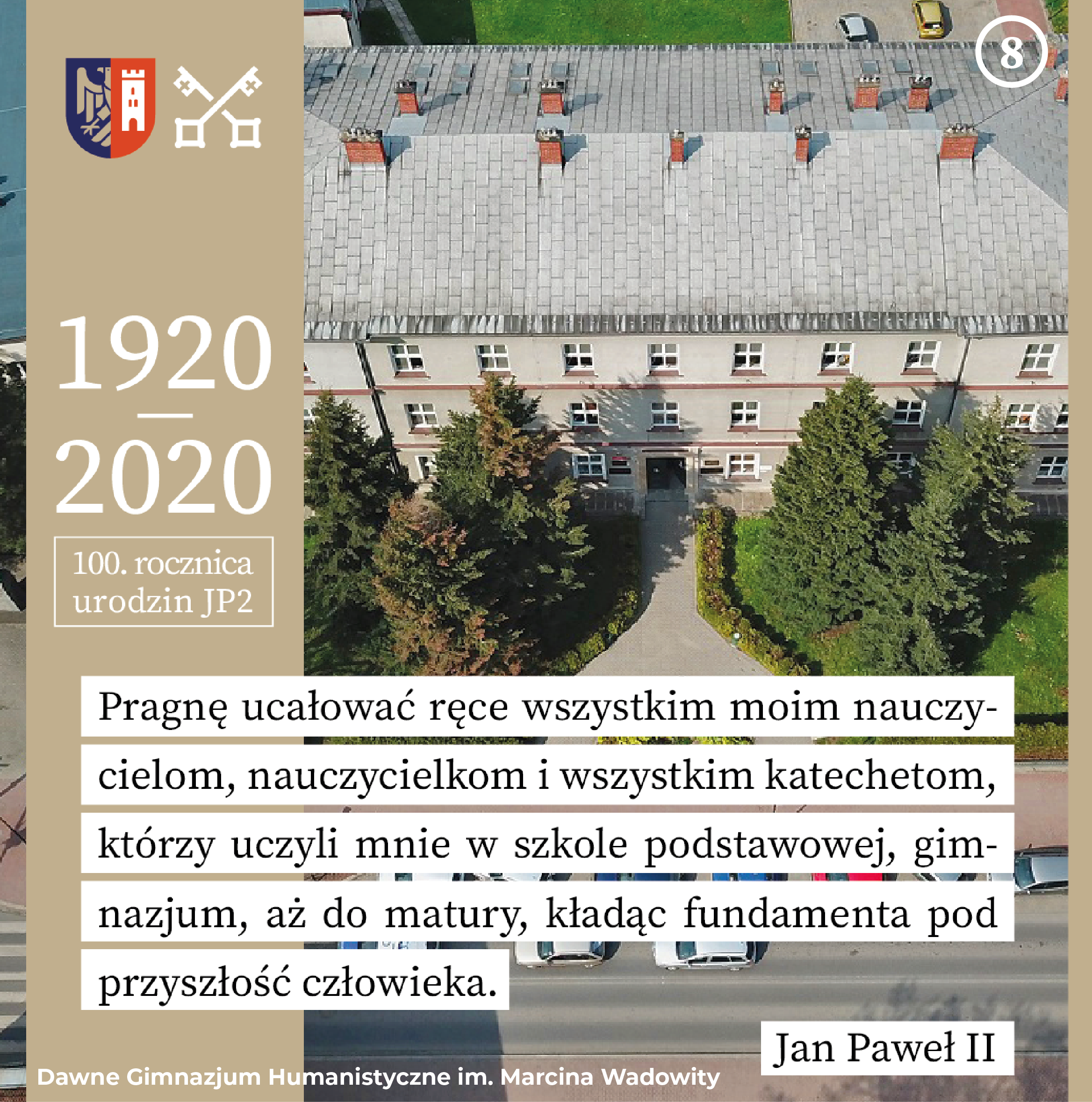 grafika ze zdjęciem gmachu dawnego Gimnazjum Humanistycznego im. Marcina Wadowity