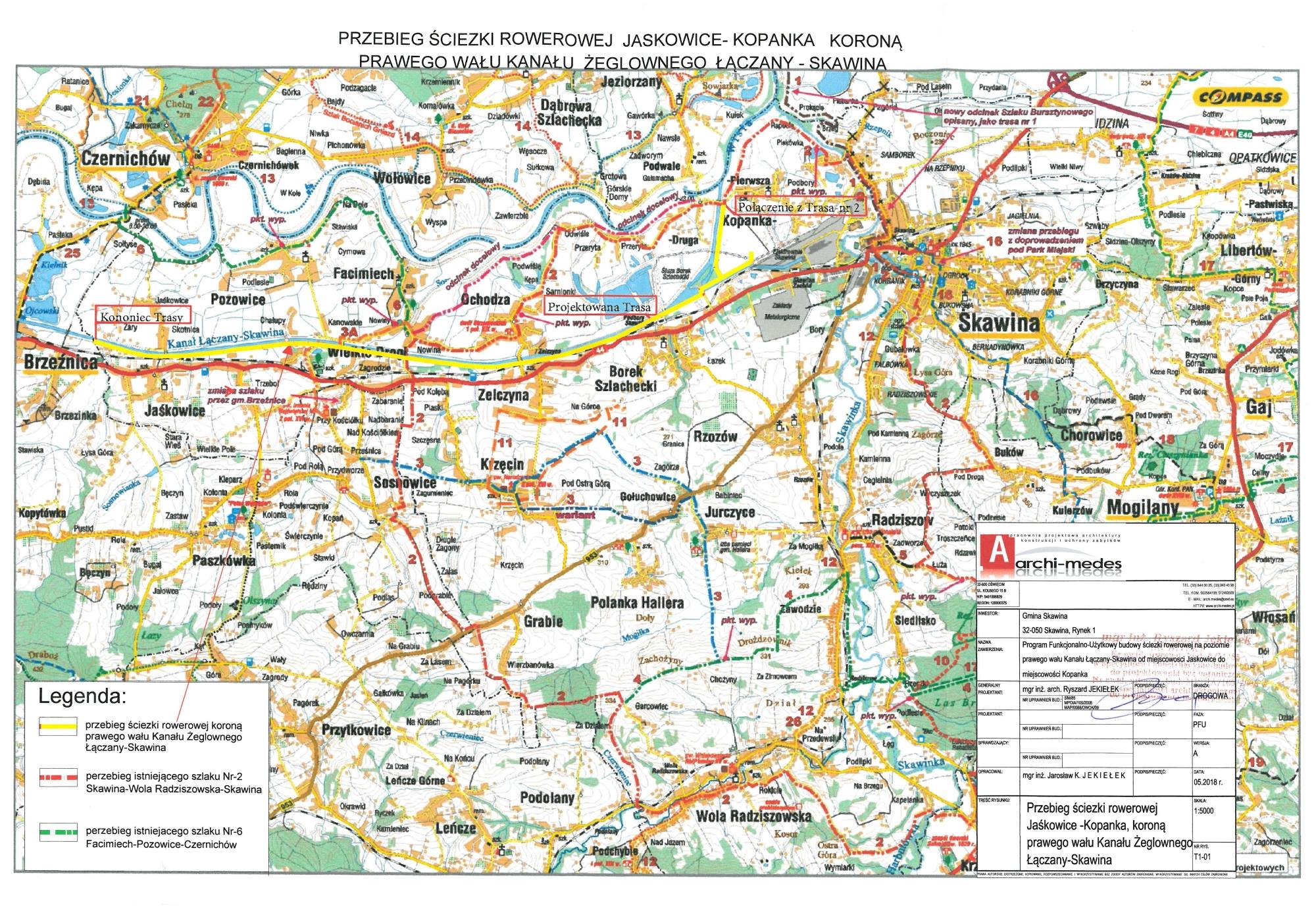 Mapa z planowanym przebiegiem trasy (z dokumentacji przetargowej)